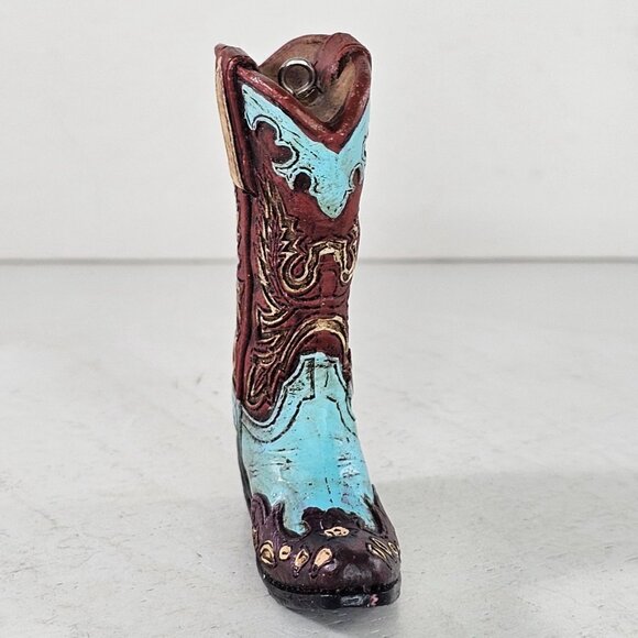 Miniature Cowboy Boot Figurine Red & Blue Western Decor Ornament - Picture 5 of 8